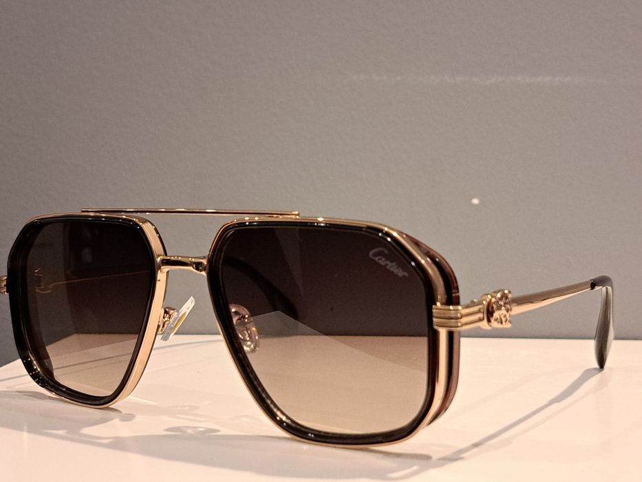 CARTIER nowe męskie złote okulary przeciwsłoneczne gepard