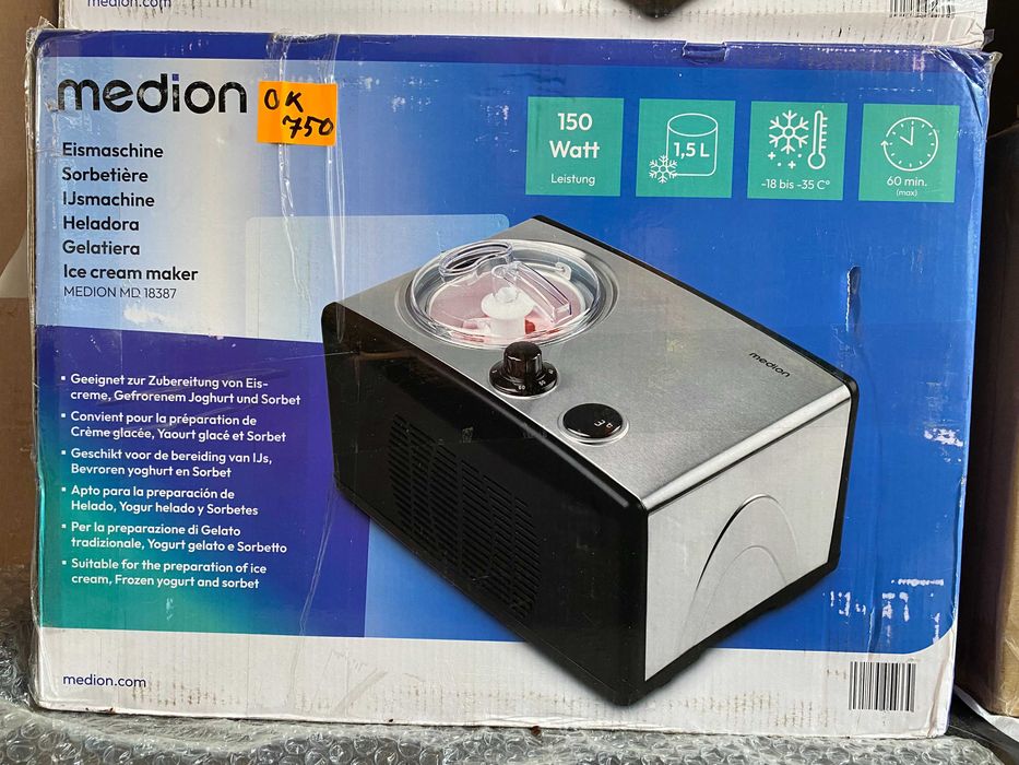 NOWA Maszyna do lodów domowych, Sorbetów,Jogurtu 1.5L, 150W  MEDION