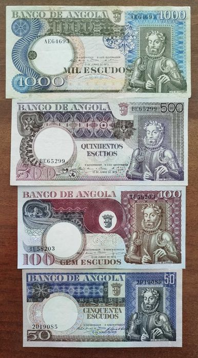 4 notas do Banco de Angola de 1973