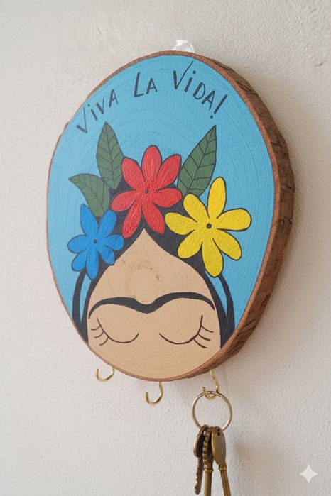 Chaveiro em madeira Frida Kahlo