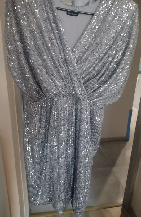 Brokatowa srebrna sukienka xl