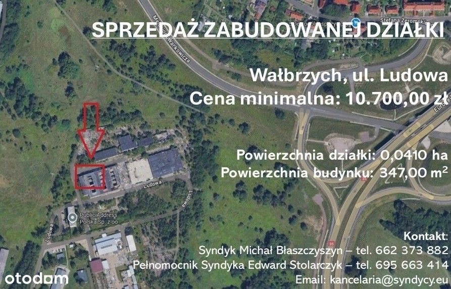 Syndyk sprzeda działkę zabudowaną budynkiem usługowym w Wałbrzychu
