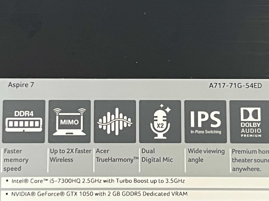 Laptop 17" Acer Aspire 7 i5-7gen 16GB SSD+HDD GTX 1050 Win11