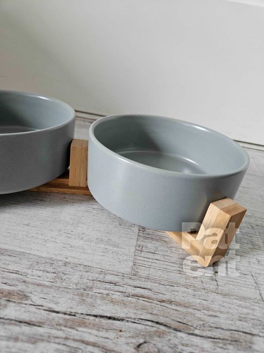 Miski ceramiczne dla psa kota zestaw 2 sztuki x 400 ml szare