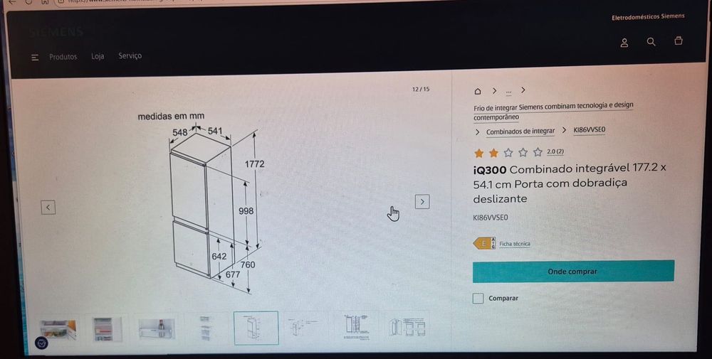Frigorífico combinado de encastrar  SIEMENS k186VVSEOL (Low Frost)
