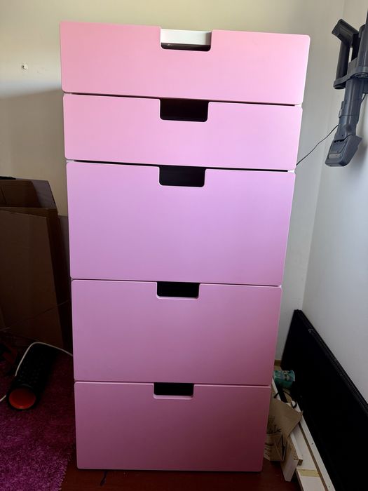 Comoda c/ 6 Gavetas em Branco-Rosa