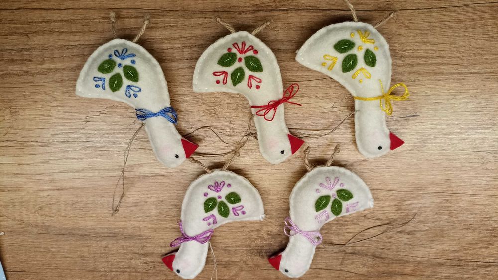 Gęś, gąska, filc, haft, wełna, komplet, rękodzieło