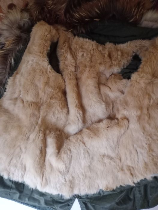 Piękna parka z jenotem podpinka królik