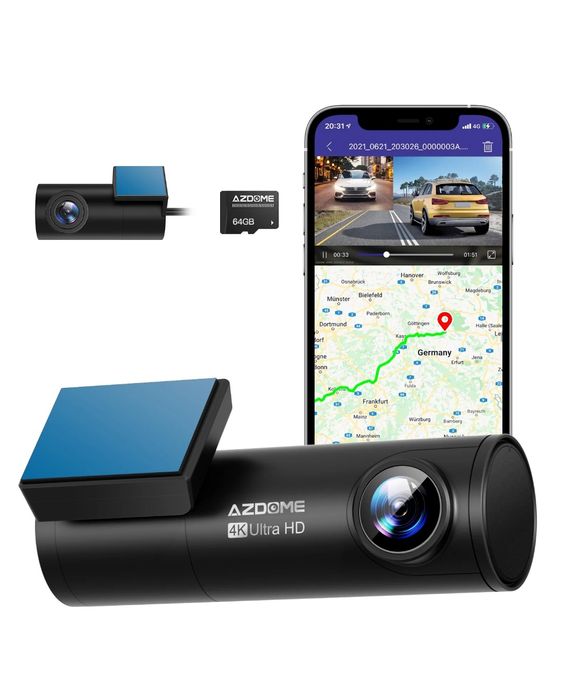 Kit 2 Câmaras Auto dashcam Azdome m300s 4k vigilância 24H wifi GPS Voz