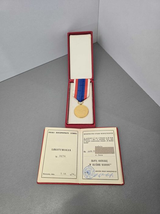 Medal MSW - W Służbie Narodu klasa złota + legitymacja okres PRL-U.