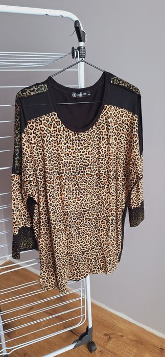 Jak nowa bluzka, wzór panterka, czarna siateczka, czarno-złote ozdoby