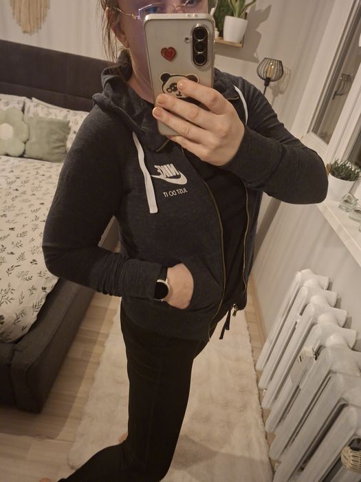 Bluza dresowa dres Nike S M szara z kapturem hoodie rozpinana