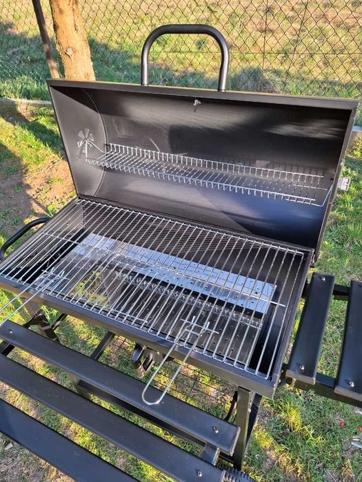 GRILL WĘGLOWY Ogrodowy Beczka z Pokrywą Termometr Duży Ruszt Popielnik