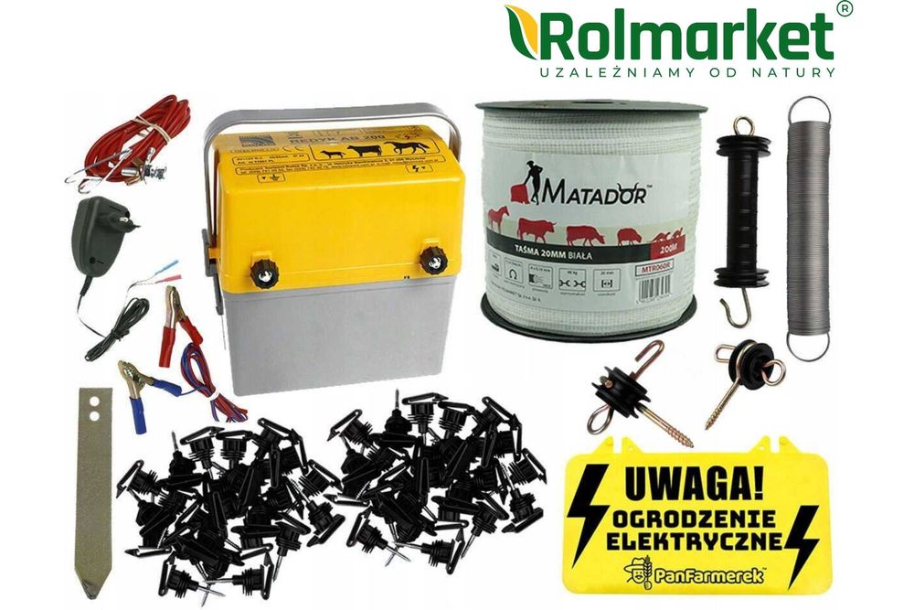 gotowy ZESTAW PASTUCH elektryczny DLA KONI izolatory taśma 200m