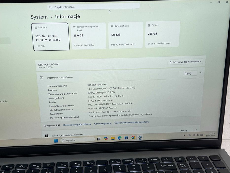 Laptop Dell Vostro 3530 i5-13gen 16GB RAM SSD 15,6 FHD 120Hz Win11
