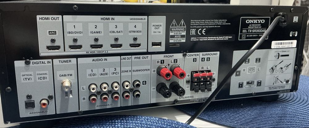 Amplituner Onkyo TX-SR393B Dolby Atmos 5.2