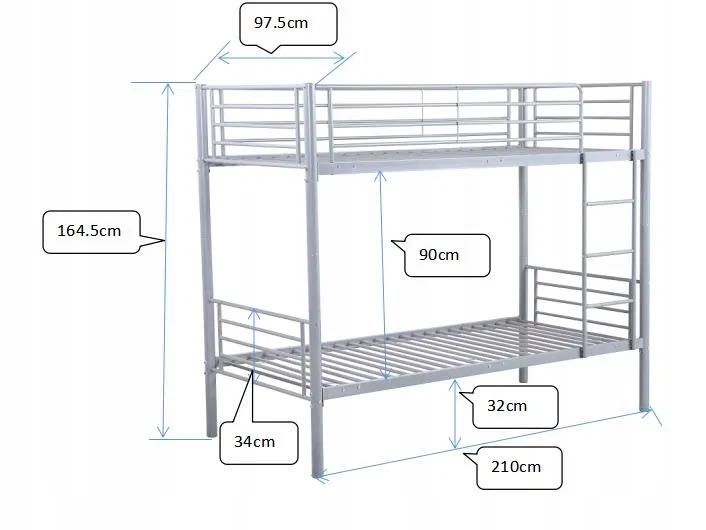 Łóżko piętrowe metalowe IKEA SVARTA szare