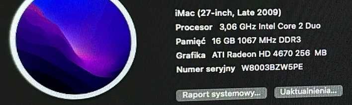 iMac 27 Late 2009 16GB RAM / 512SSD / polecam działa idealnie