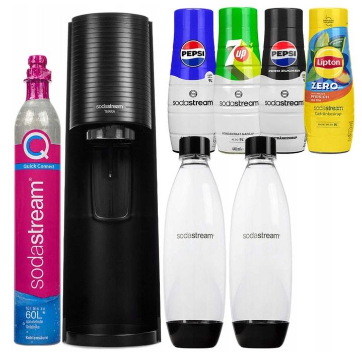 Saturator SodaStream terra 2 butelki + 4x syropy