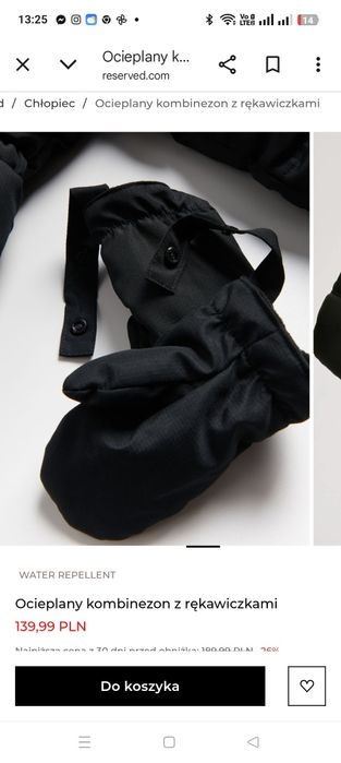 Kombinezon i spodnie zimowe ocieplane czarne rękawiczki Reserved 98