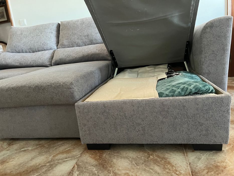 Sofá Chaise Lounge com 3 lugares movíveis cinzento óptimo estado