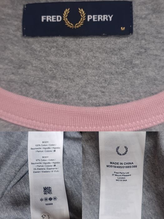 Футболка Fred Perry сіра з рожевими окантовками, розмір M унісекс