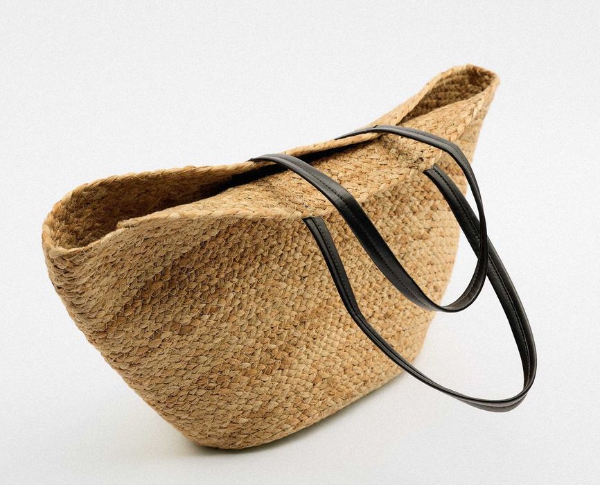 ZARA słomkowa torebka NOWA koszyk rafii juta beżowa plażowa A4 shopper