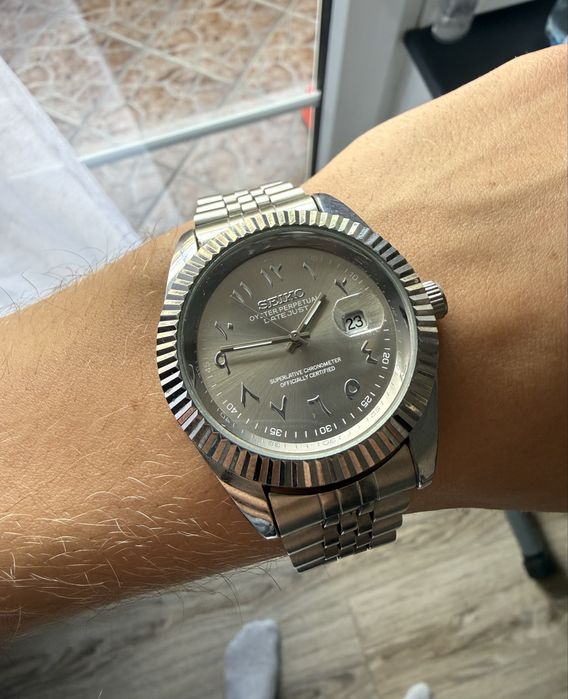 Zegarek Seiko mod Datejust Arabic Srebrny