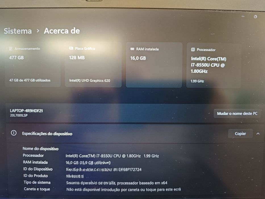 Lenovo ThinkPad t480 com Intel i7