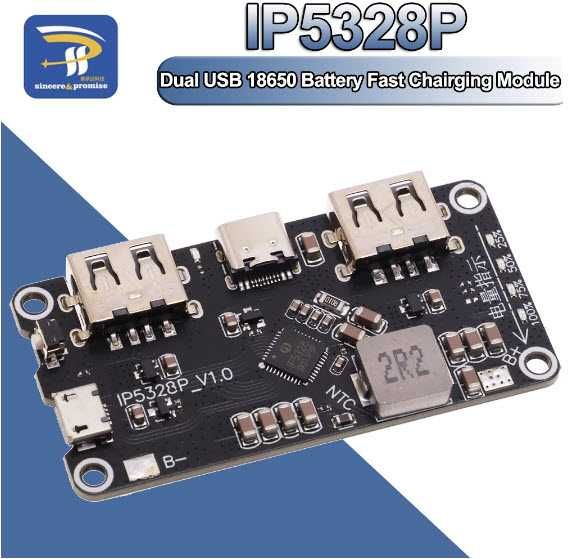 Плата PowerBank 18 Вт быстрая зарядка QC3 IP5328P Li ion Li Po  Baseus