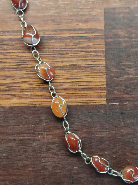 Naszyjnik z naturalnymi kamieniami w oprawie handmade retro vintage