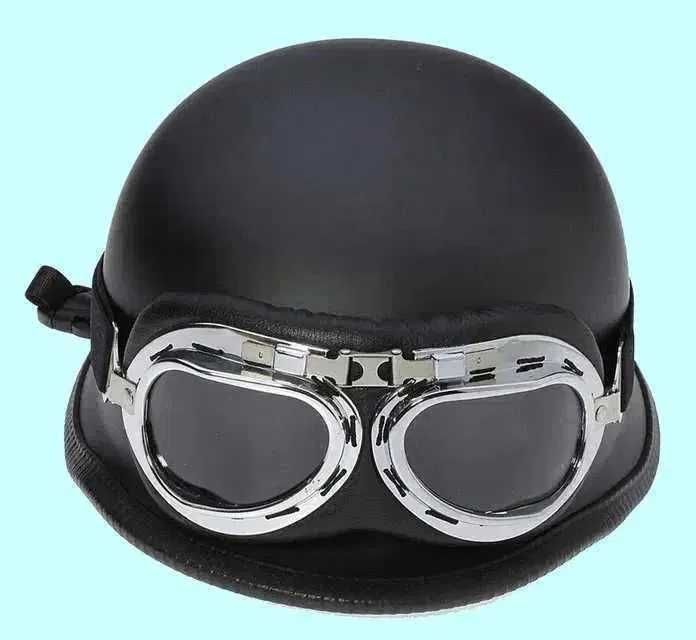 Nowy!!! HEŁM Kask Niemiecki German i GOGLE RETRO chopper