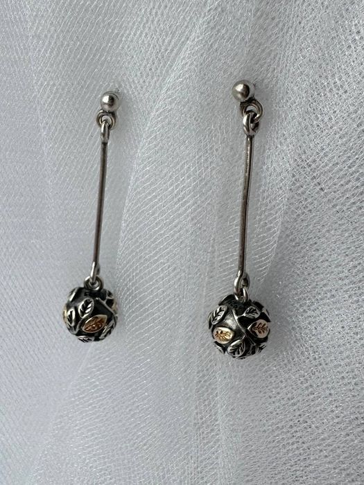 Серьги Pandora оригинал УПП, пандора,  сережки,  серебро, золото
