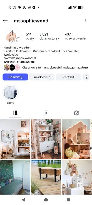 Piękne drewniane biurko w kolorze błękitnym/miętowym