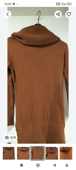 Rudobrązowa sweterkowa tunika z golfem w rozmiarze 40-42. Sabra