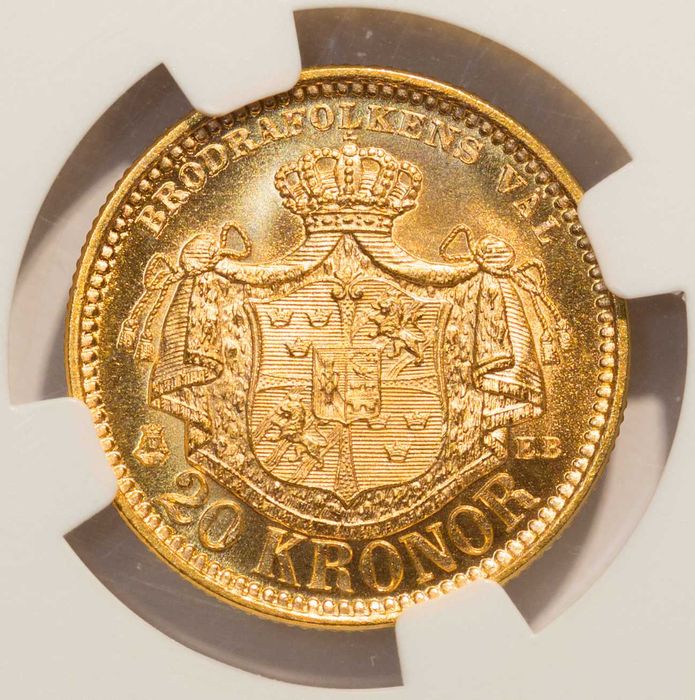 20 крон 1895 ЕВ Швеция в слабе NGC MC 65+