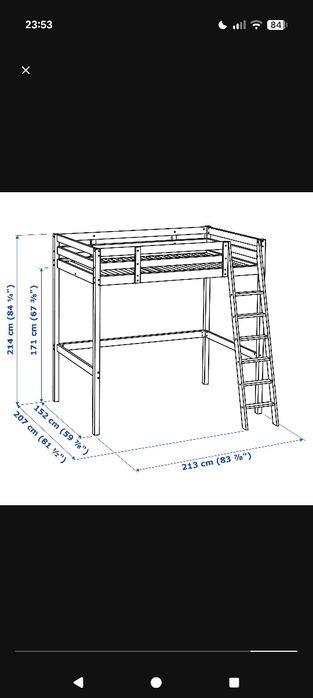 Cama Stôra IKEA - Estrutura de cama alta, velatura branca, 140 por 200