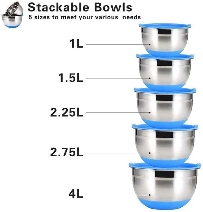 Tigela bola de de aço inoxidável, conjunto de 5 em 1 - 100% novo