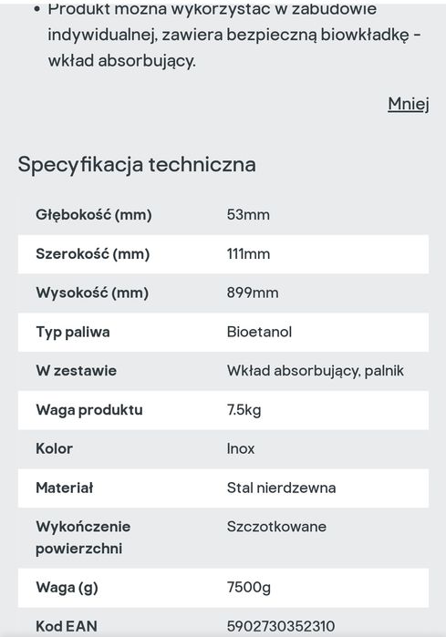 Liniowy palnik do biokominka 900 mm