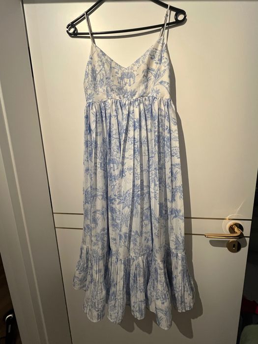 Biała błękitna sukienka midi H&M na panieński chrzciny wesele rozm. XS
