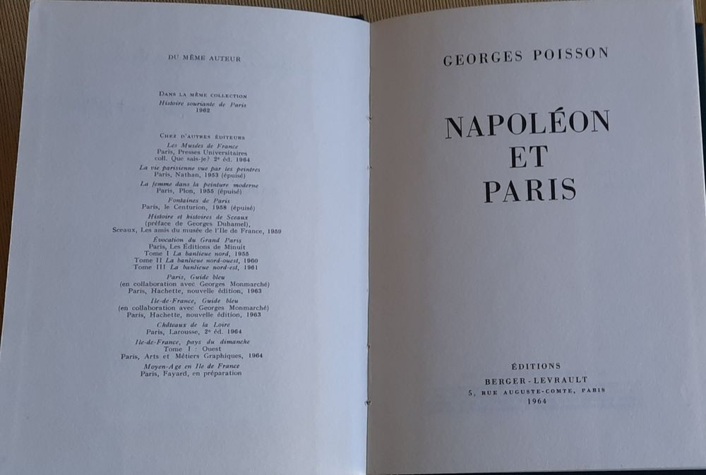 Livro "Napoleon et Paris" de Georges Poisson