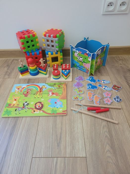 Zestaw drewnianych zabawek zabawki edukacyjne + gratis