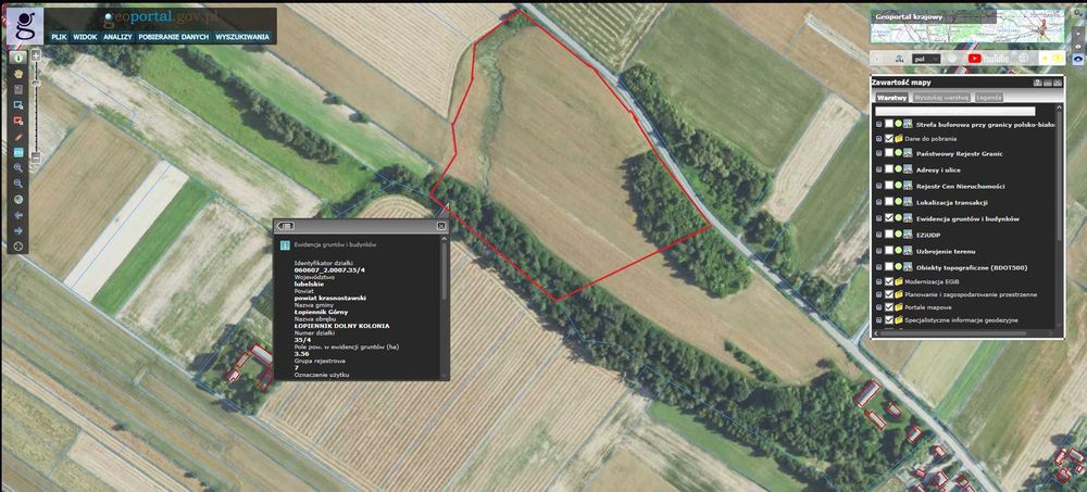 Działki rolne + siedlisko – Łopiennik Dolny-Kolonia 7,2ha