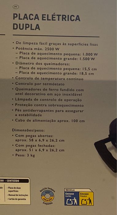 Placa eletrica dupla Ambiano - 2500 W - Como nova