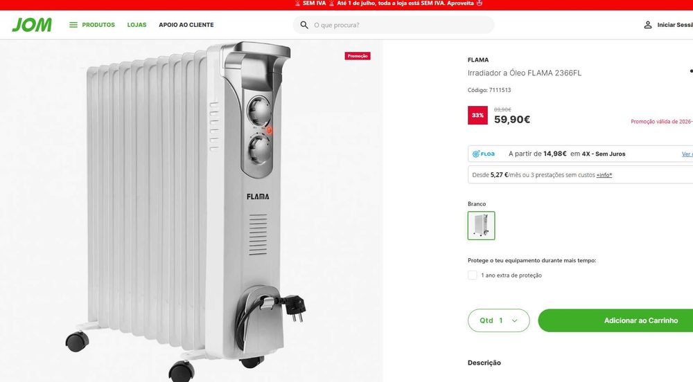 Aquecedor/radiador a Óleo FLAMA 2366FL