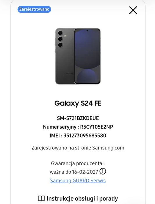 Samsung galaxy s24fe 8/128gb  na Gwarancji Okazja