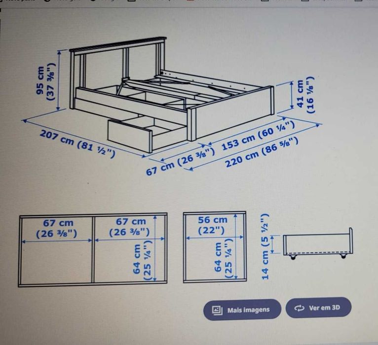 Cama de Casal IKEA (SONGESAND cama 140x200cm c/2 gavetas de arrumação)