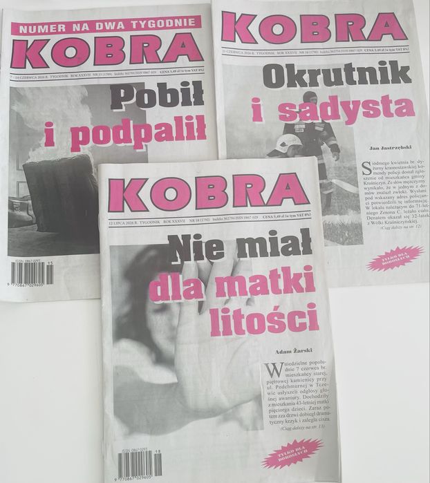 Gazety, czasopisma kryminalne - KOBRA - 9 sztuk