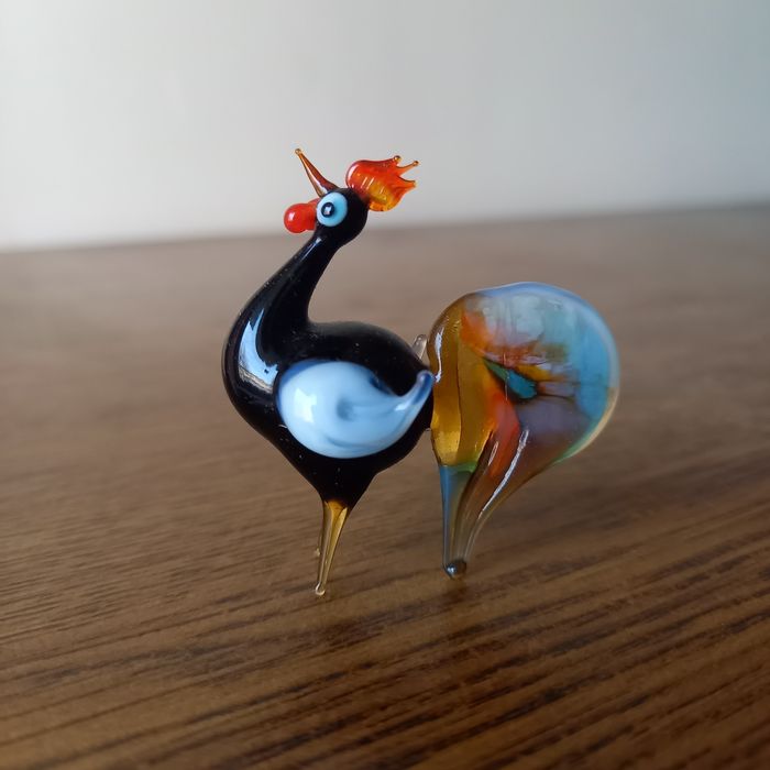 MURANO, mini figurka szklana KOGUT, praca ręczna .