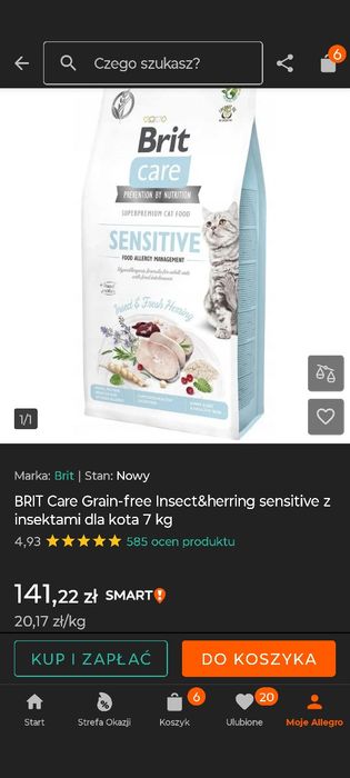 BRIT care karma dla kota alergika, 6 kg.Białko insektów.